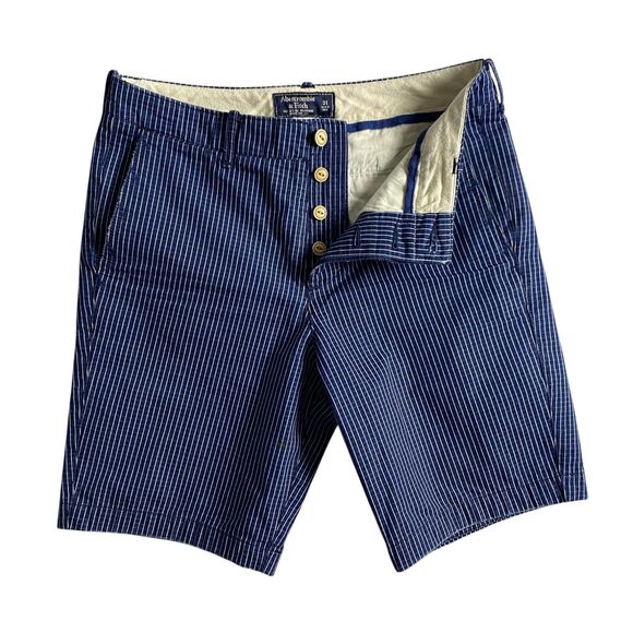 Abercrombie Fitch‎ Shorts Men’s 31  Navy Pinstripe Button Fly Preppy - Picture 1 of 10